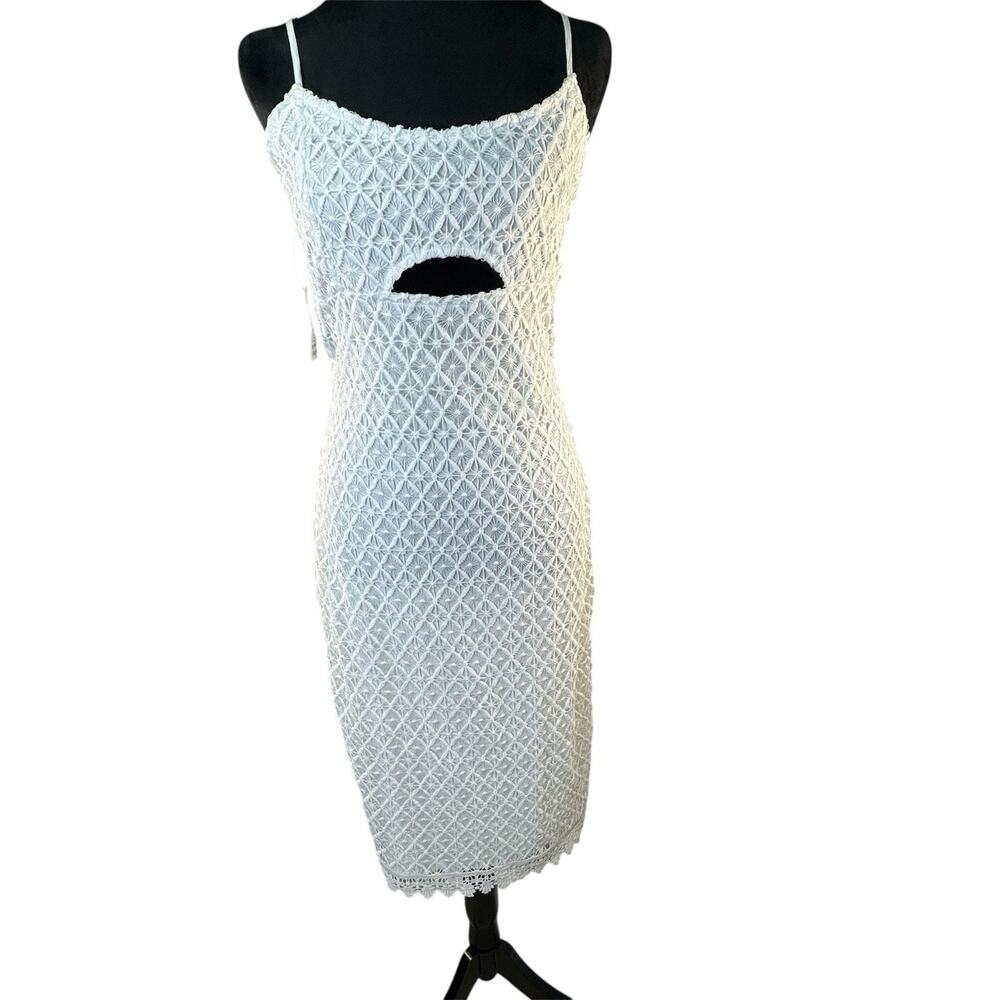 New Koko + Mason Women Lace Front Keyhole Cut Out Lined White Midi Dress Size M
